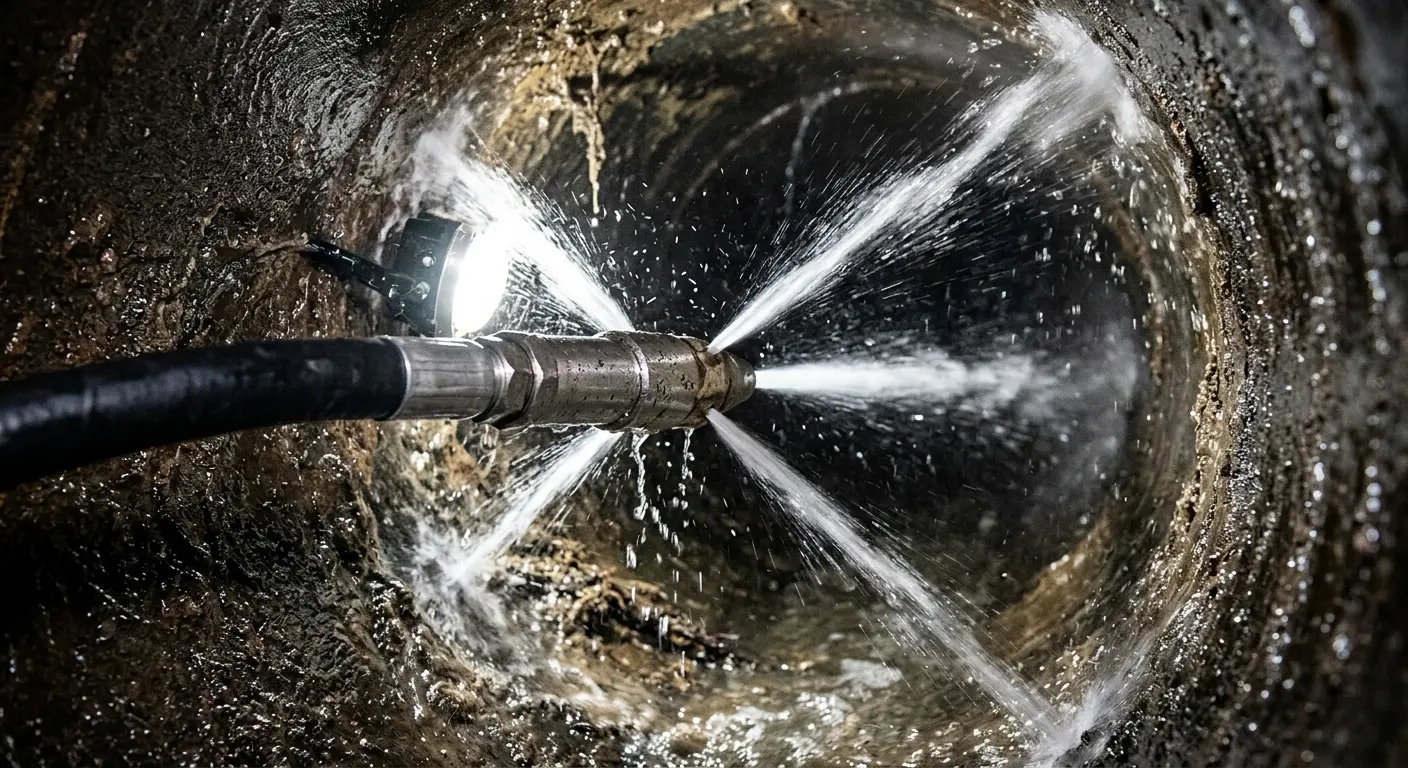 High-pressure hydro jetting nozzle cleaning sewer pipe for Storm Drain Cleaning in Cambridge